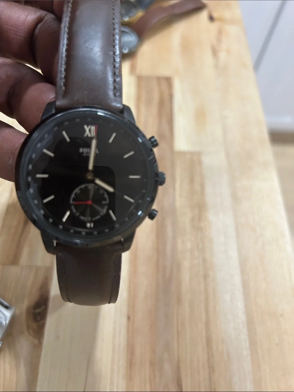 Fossil Men's Black and Brown Leather Strap Watches Duo